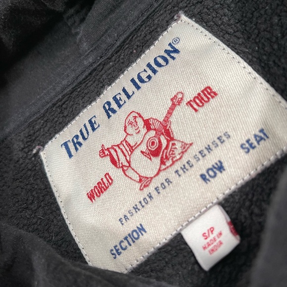 True Religion Mens Small Hoodie Sweatshirt Logo Pullover Black - Picture 5 of 8